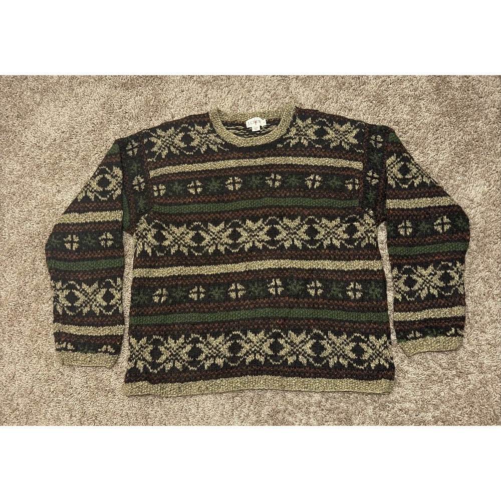 VINTAGE J Crew Nordic Wool Knit Fair Isle Chunky Sweater Men Large 90s